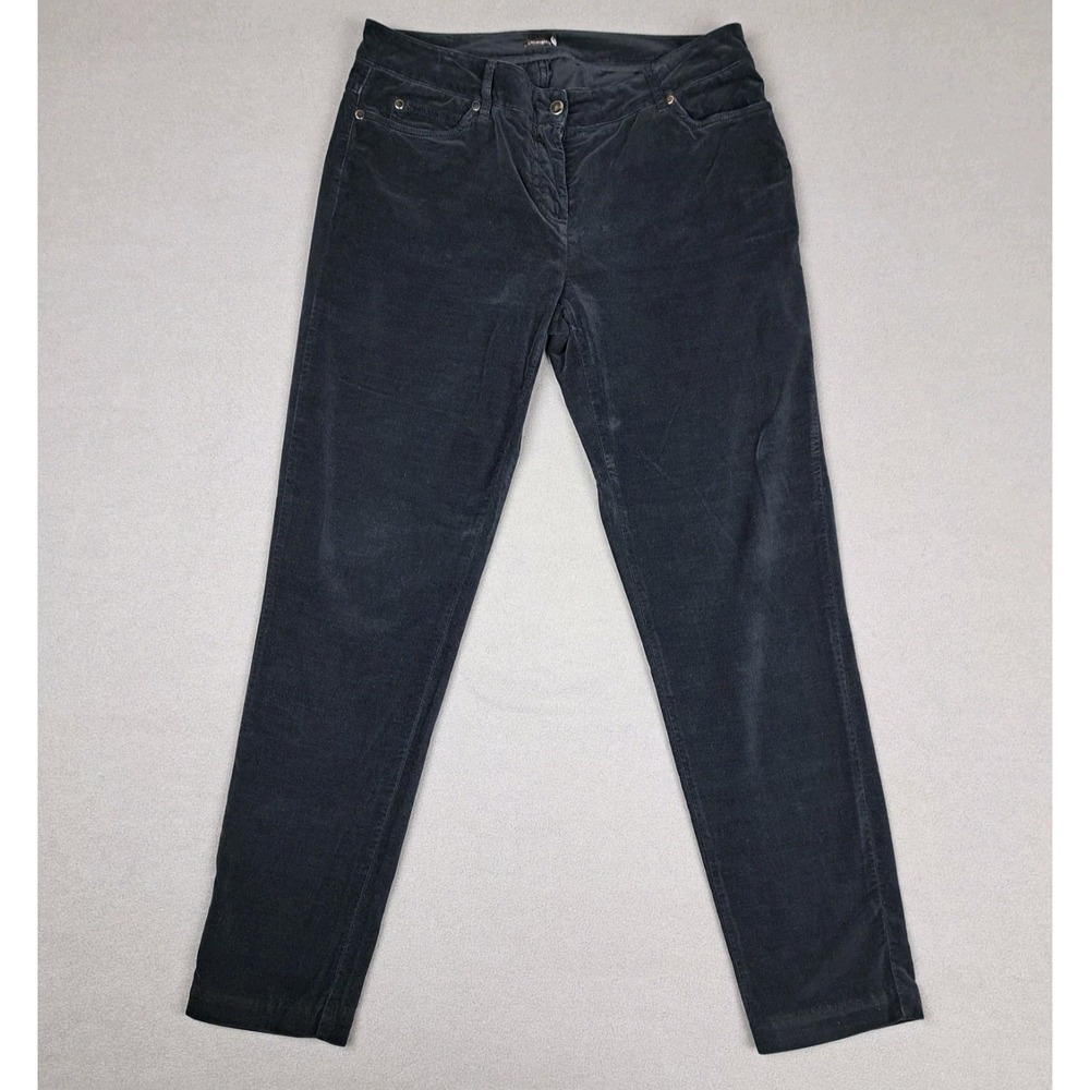 J McLaughlin Pants Womens 14 Black Flocked Velvet Taper Leg Classic Stretch EC - Picture 1 of 11